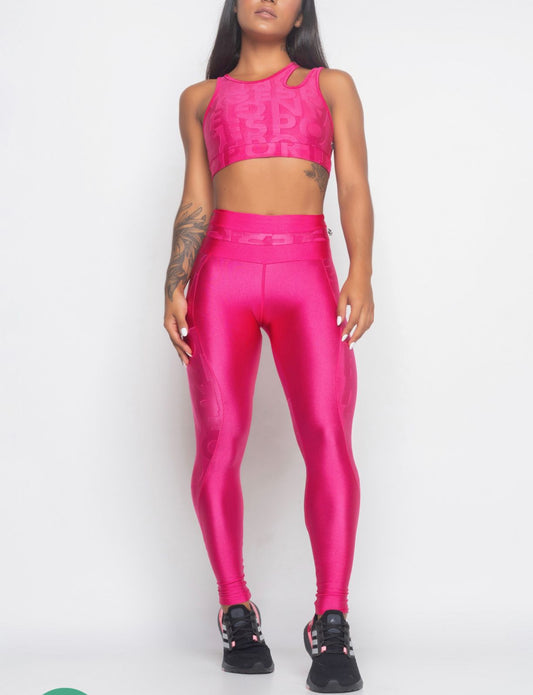 Pink leggings and top set with shine and spot texture (VERT)