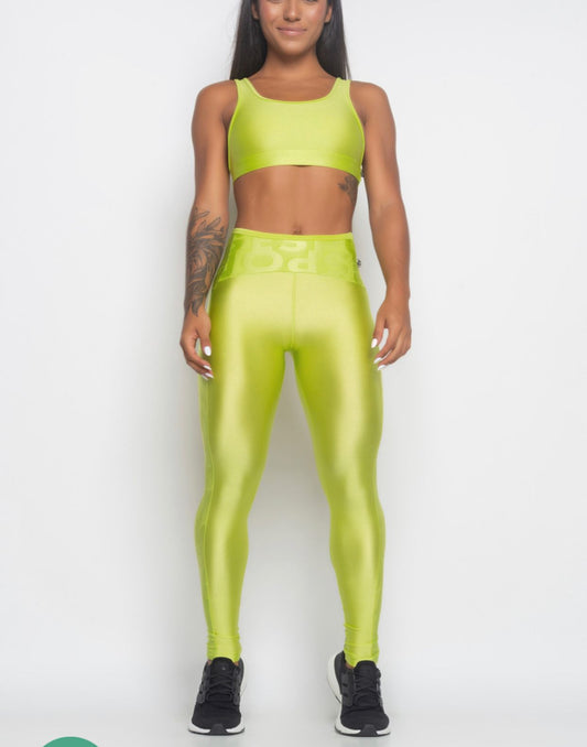 Leggings and Lime Top Set With Shine and Flip Texture