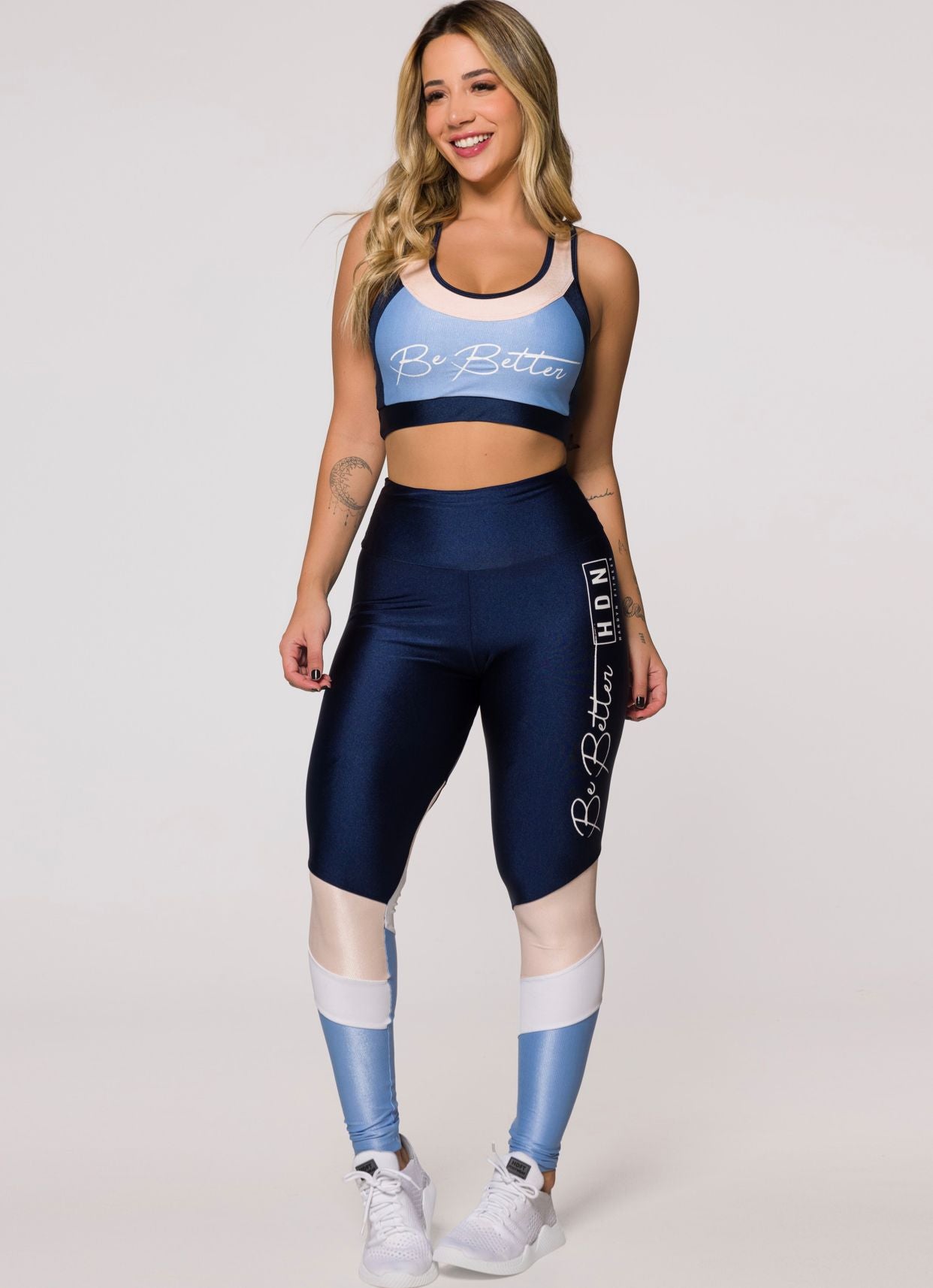 Be Better fitness top and leggings set in marine polyamide with cutouts